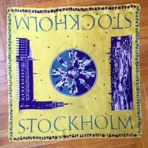 1950s Vintage Swedish/Stockholm  graphic silk Scarf 27" X 27"